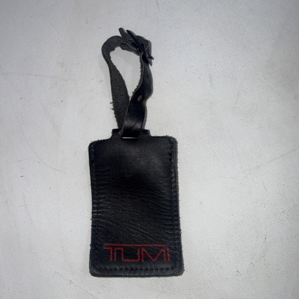 Tumi Black Red Logo Leather Luggage Bag ID Name Tag 3.5" Travel Airport